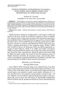 In Jamaica, West Indies: Field Observations and Description of Immature Stages