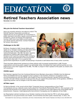 Retired Teachers Association News November 14, 2018