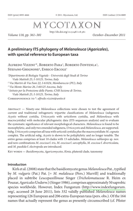 A Preliminary ITS Phylogeny of &lt;I&gt;Melanoleuca&lt;/I&gt;