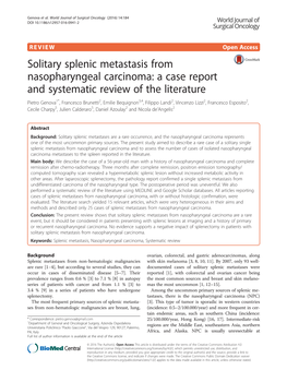 Solitary Splenic Metastasis from Nasopharyngeal Carcinoma: a Case