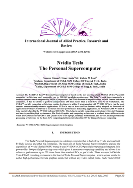 Nvidia Tesla the Personal Supercomputer