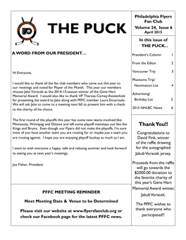 THE PUCK April 2015 in This Issue of the PUCK