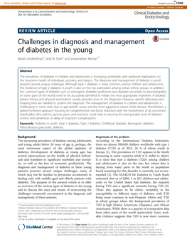 Challenges in Diagnosis and Management of Diabetes in the Young Ranjit Unnikrishnan1, Viral N