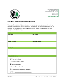 Indigenous Forestry Workforce Intake Form