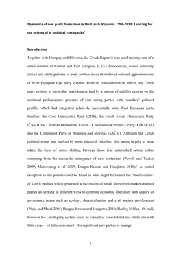 Dynamics of New Party Formation in the Czech Republic Since 1998