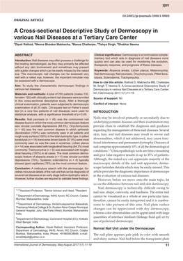 A Cross-Sectional Descriptive Study of Dermoscopy in Various Nail10.5005/Jp-Journals-10061-0003 Diseases at a Tertiary Care Center Original Article