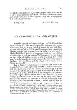 Censorinus, Sulla, and Marius