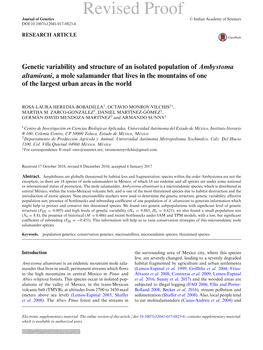 Genetic Variability and Structure of an Isolated Population of Ambystoma