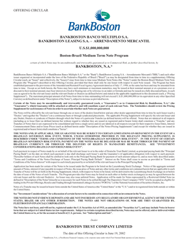 Bankboston Banco Múltiplo S.A. Bankboston Leasing S.A. – Arrendamento Mercantil U.S.$1,000,000,000