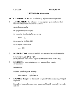 (Continued) ARTICULATORY PROCESSES