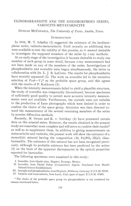 CLINOBARRANDITE and the ISODIMORPHOUS SERIES. VARIS CITE-METAVARIS CITE Duncan Mcconnbrr, the []Niversity of Texos, Austin, Tesas