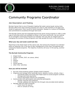 Community Programs Coordinator