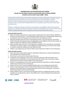 NEHSI) in Bauchi and Cross River States (2008 – 2014