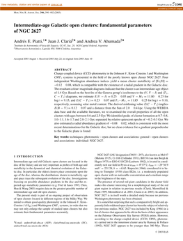 Intermediate-Age Galactic Open Clusters: Fundamental Parameters of NGC 2627    Andr´Es E