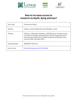How to Increase Access to Research on Death, Dying, Loss and Care?