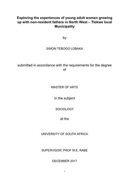 Exploring the Experiences of Young Adult Women Growing up with Non-Resident Fathers in North West – Tlokwe Local Municipality