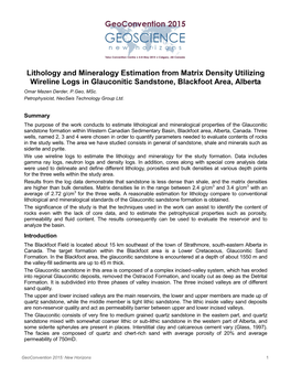 Lithology and Mineralogy Estimation from Matrix Density Utilizing Wireline Logs in Glauconitic Sandstone, Blackfoot Area, Alberta Omar Mazen Derder, P.Geo, Msc