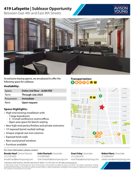 419 Lafayette | Sublease Opportunity