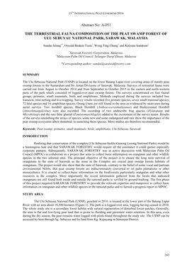 A-051 the Terrestrial Fauna Composition of the Peat Swamp Forest of Ulu Sebuyau National Park, Sarawak, Malaysia