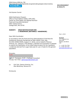 GRAS Notice 782 for L-Arabinose