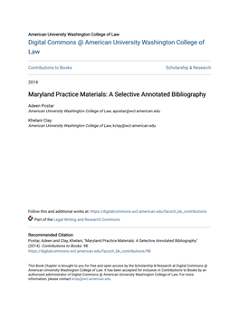 Maryland Practice Materials: a Selective Annotated Bibliography