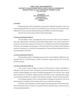 THE LABO EXPERIENCE POVERTY and ECONOMIC POLICY (PEP) ANNUAL CONFERENCE DAKAR, SENEGAL & OUAGADOUGOU, BURKINA FASO June 16-24, 2004