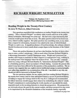 Richard Wright Newsletter