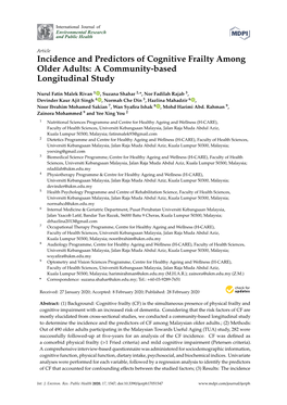 Incidence and Predictors of Cognitive Frailty Among Older Adults: a Community-Based Longitudinal Study