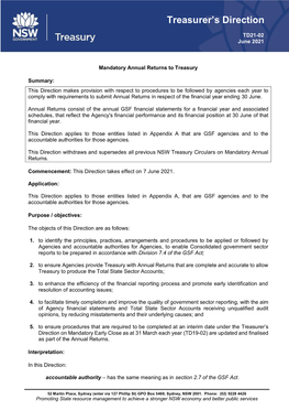 TD21-02 Treasurer's Direction for the Mandatory Annual Returns To