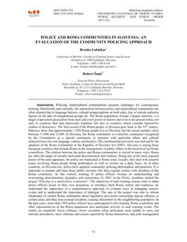 Police and Roma Communities in Slovenia: an Evaluation of the Community Policing Approach