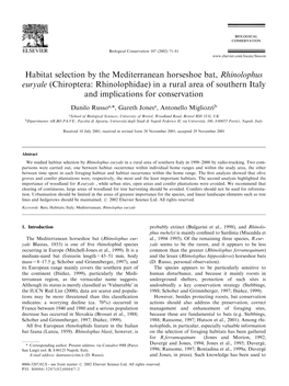 Habitat Selection by the Mediterranean Horseshoe Bat, Rhinolophus Euryale