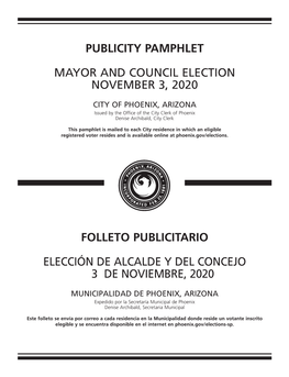 Publicity Pamphlet Mayor and Council Election November 3, 2020