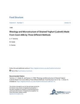 Rheology and Microstructure of Strained Yoghurt (Labneh) Made from Cow's Milk by Three Different Methods