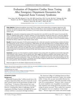 Evaluation of Outpatient Cardiac Stress Testing After Emergency Department Encounters for Suspected Acute Coronary Syndrome