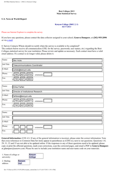 2013Main Statistical Survey -- (3065,2,1) Kenyon College