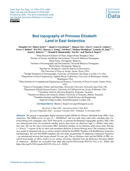 Bed Topography of Princess Elizabeth Land in East Antarctica