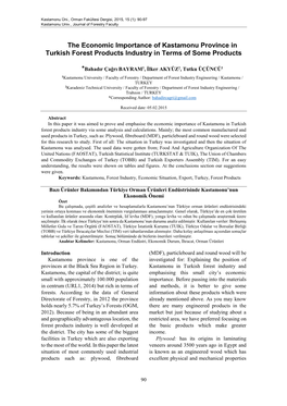 The Economic Importance of Kastamonu Province in Turkish Forest Products Industry in Terms of Some Products