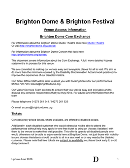 Venue Access Information Brighton Dome Corn Exchange