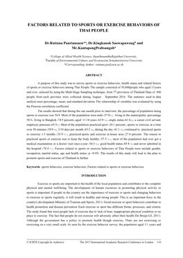 Factors Related to Sports Or Exercise Behaviors of Thai People