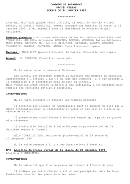 Commune De Rolampont Procès Verbal Séance Du 28 Janvier 1997