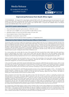 Improved Performance from South Africa Region