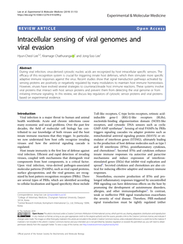 Intracellular Sensing of Viral Genomes and Viral Evasion Hyun-Cheol Lee1,2, Kiramage Chathuranga 1 and Jong-Soo Lee1