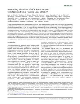 Noncoding Mutations of HGF Are Associated with Nonsyndromic Hearing Loss, DFNB39