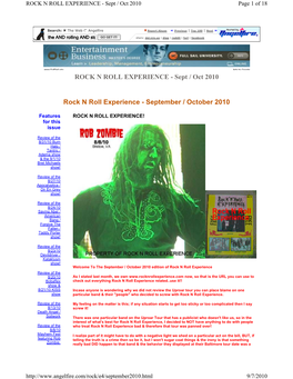 Sept / Oct 2010 Rock N Roll Experience