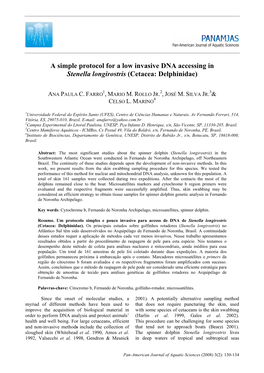 A Simple Protocol for a Low Invasive DNA Accessing in Stenella Longirostris (Cetacea: Delphinidae)