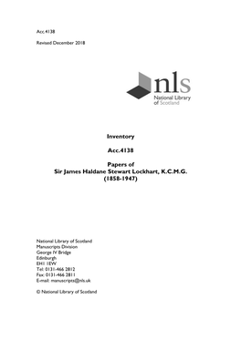 Inventory Acc.4138 Papers of Sir James Haldane Stewart Lockhart