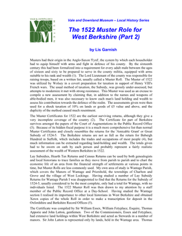 The 1522 Muster Role for West Berkshire (Part 2)