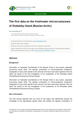 The First Data on the Freshwater Microcrustaceans of Shokalsky Island (Russian Arctic)