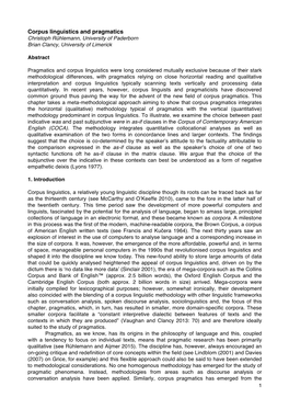 Corpus Linguistics and Pragmatics Christoph Rühlemann, University of Paderborn Brian Clancy, University of Limerick