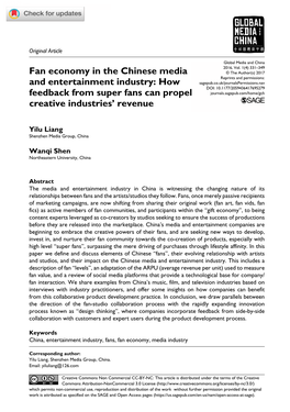 Fan Economy in the Chinese Media and Entertainment Industry: How